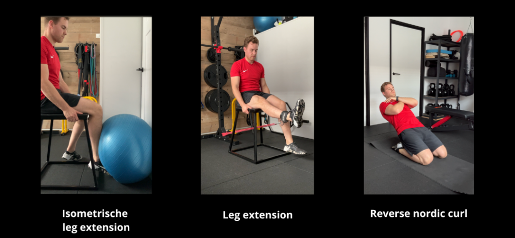 Isometrische leg extension.
Leg extension.
Reverse nordic curl.